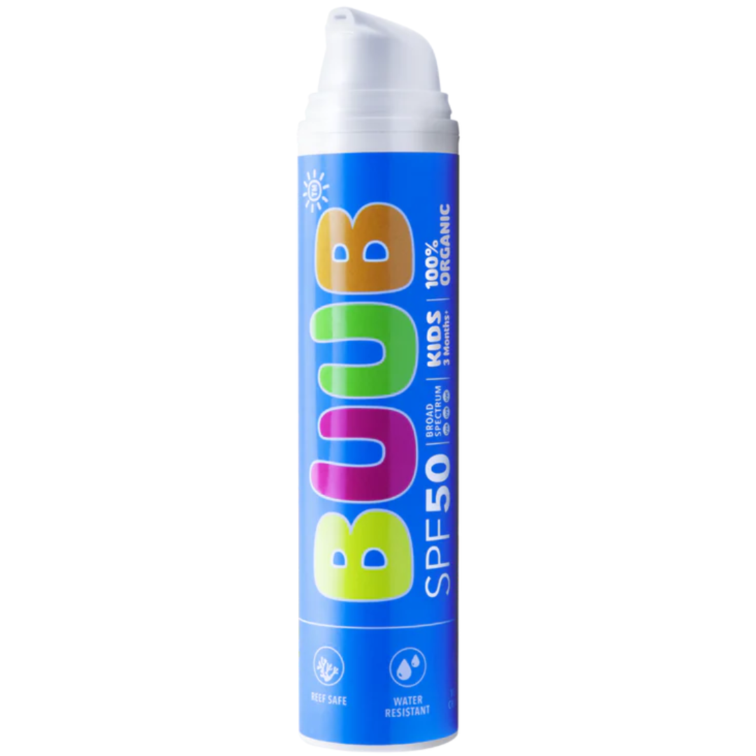 BUB sunscreen spray can on a white background