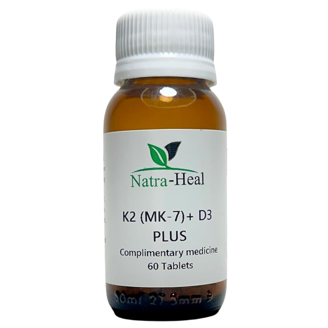 Natra-Heal K2 (MK-7) + D3 Plus supplement bottle on a white background