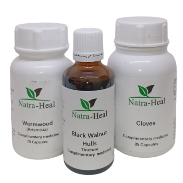 Natra Heal Parasite Cleanse Kit - Black Walnut Hulls 50ml Cloves 85 Capsules Wormwood 60 Capsules