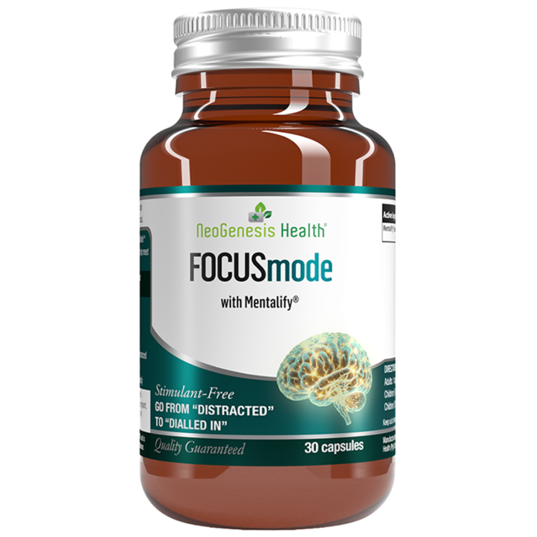 Neogenesis Health Focus Mode supplement bottle on a white background