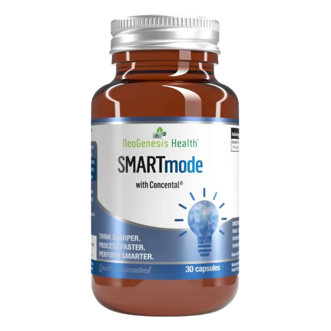 Bottle of NeoGenesis Health SMARTmode supplement on a white background