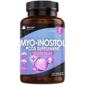 Supplement bottle labeled 'Myo-Inositol PCOS Supplement' with purple label on a white background