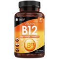 Vitamin B12 supplement bottle with orange label on a white background