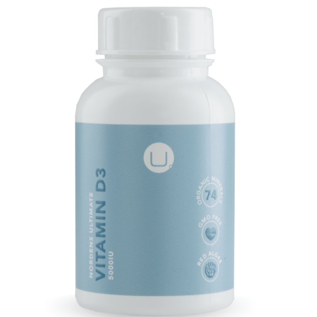 Vitamin D3 supplement bottle with blue label on a white background