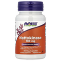 Supplement bottle labeled 'Nattokinase 100 mg' by NOW on a white background