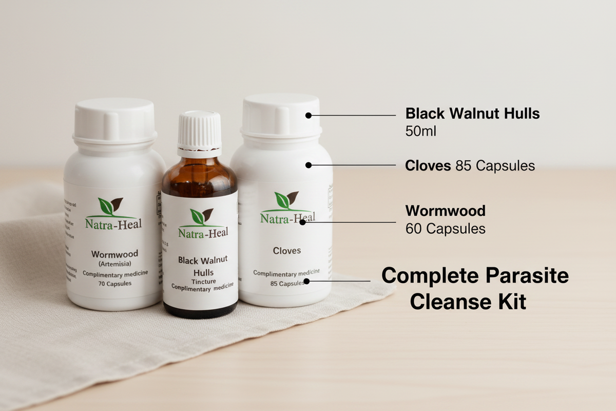 Natra Heal Parasite Cleanse Kit - Black Walnut Hulls, Cloves, Wormwood