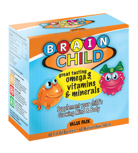 Brain Child MultiVit/Fish Combo - Complete Kids' Nutrition - 60 Multivitamin + 60 Fish Oil Capsules