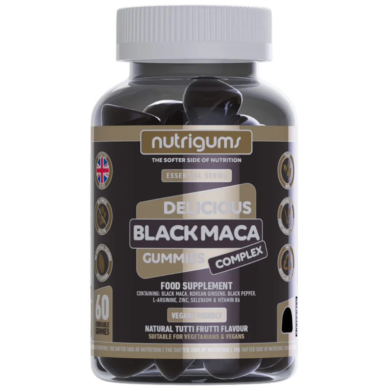 Nutrigums Black Maca Gummies Complex supplement bottle on a white background